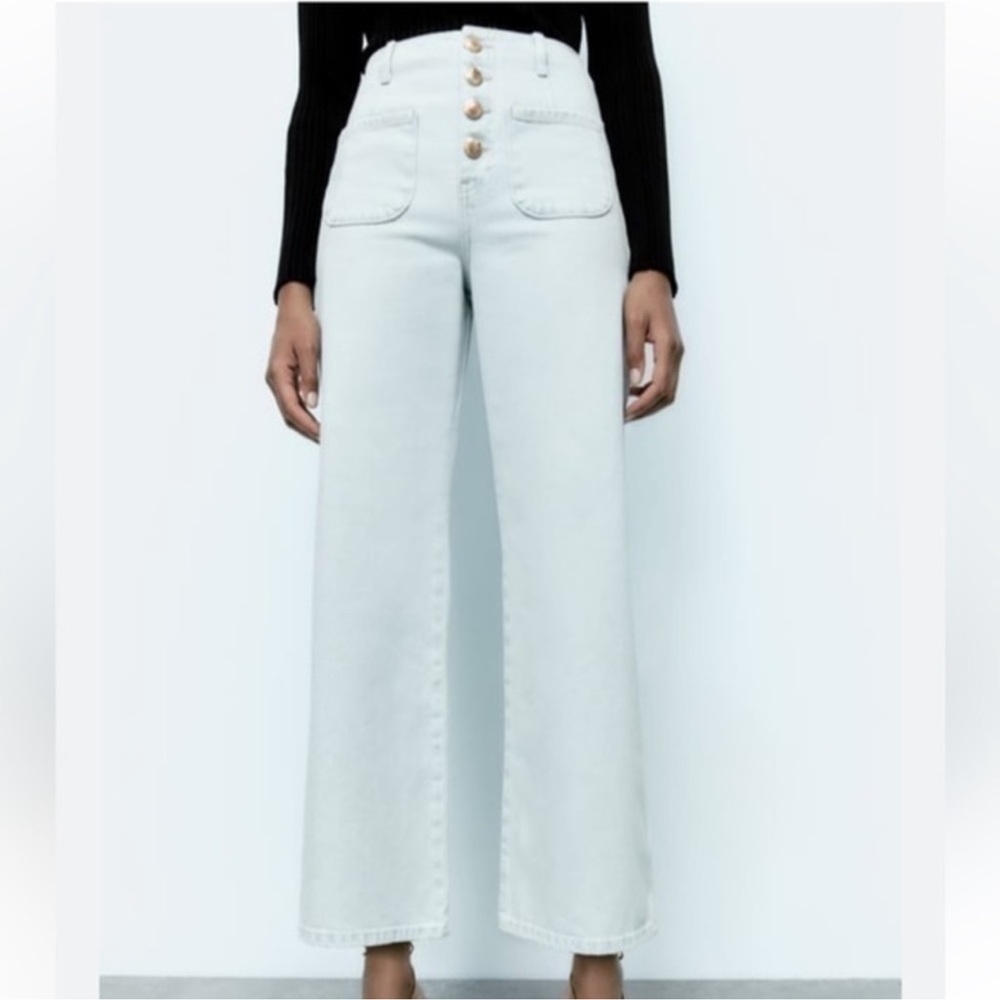 Zara high rise wide leg jeans with gold buttons